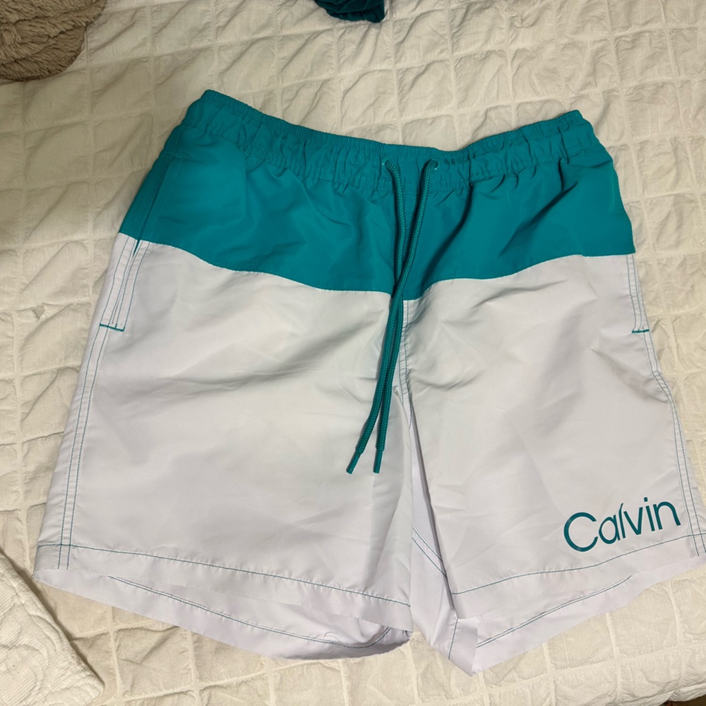 Calvin Klein Turquoise and White Swimwear